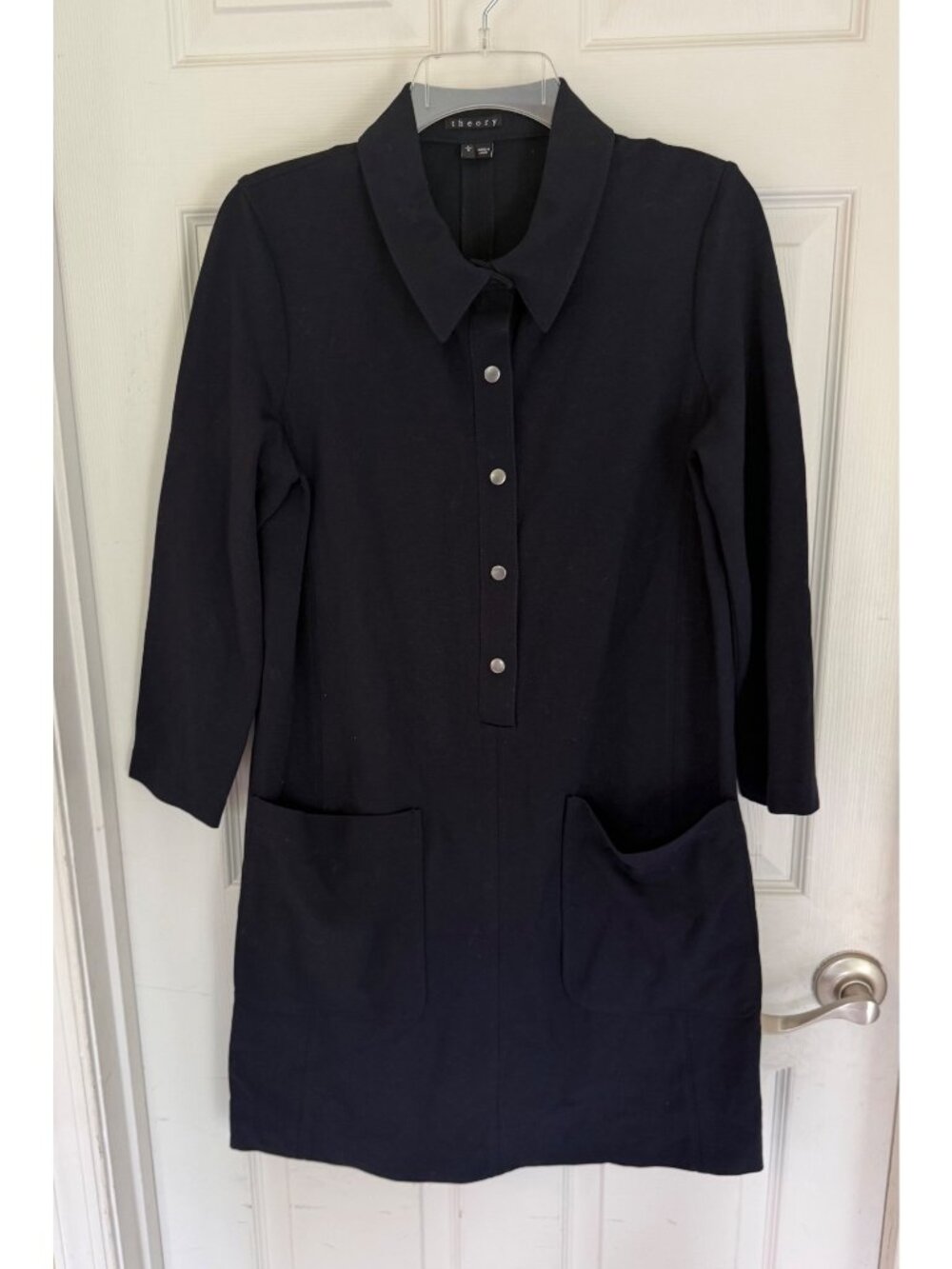 Theory 'Erimenthia' Ponte Navy Blue Button Front Mini Shirtdress Large - Picture 1 of 6